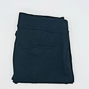 Spanx Pull On Straight Leg Pants Knit Black Career Hem Side Split Womens Size LP